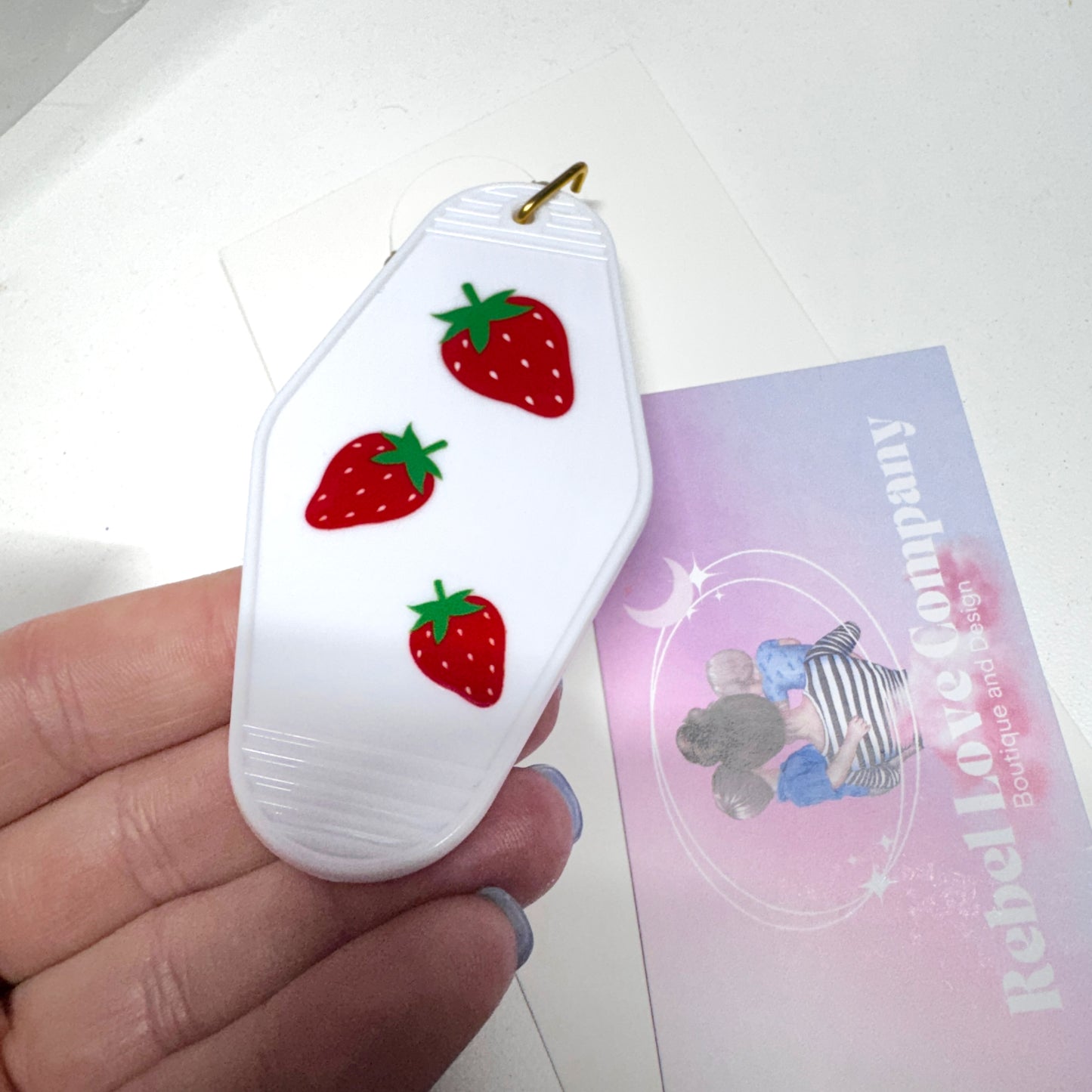 Strawberry and Bows Hotel Motel Keychain