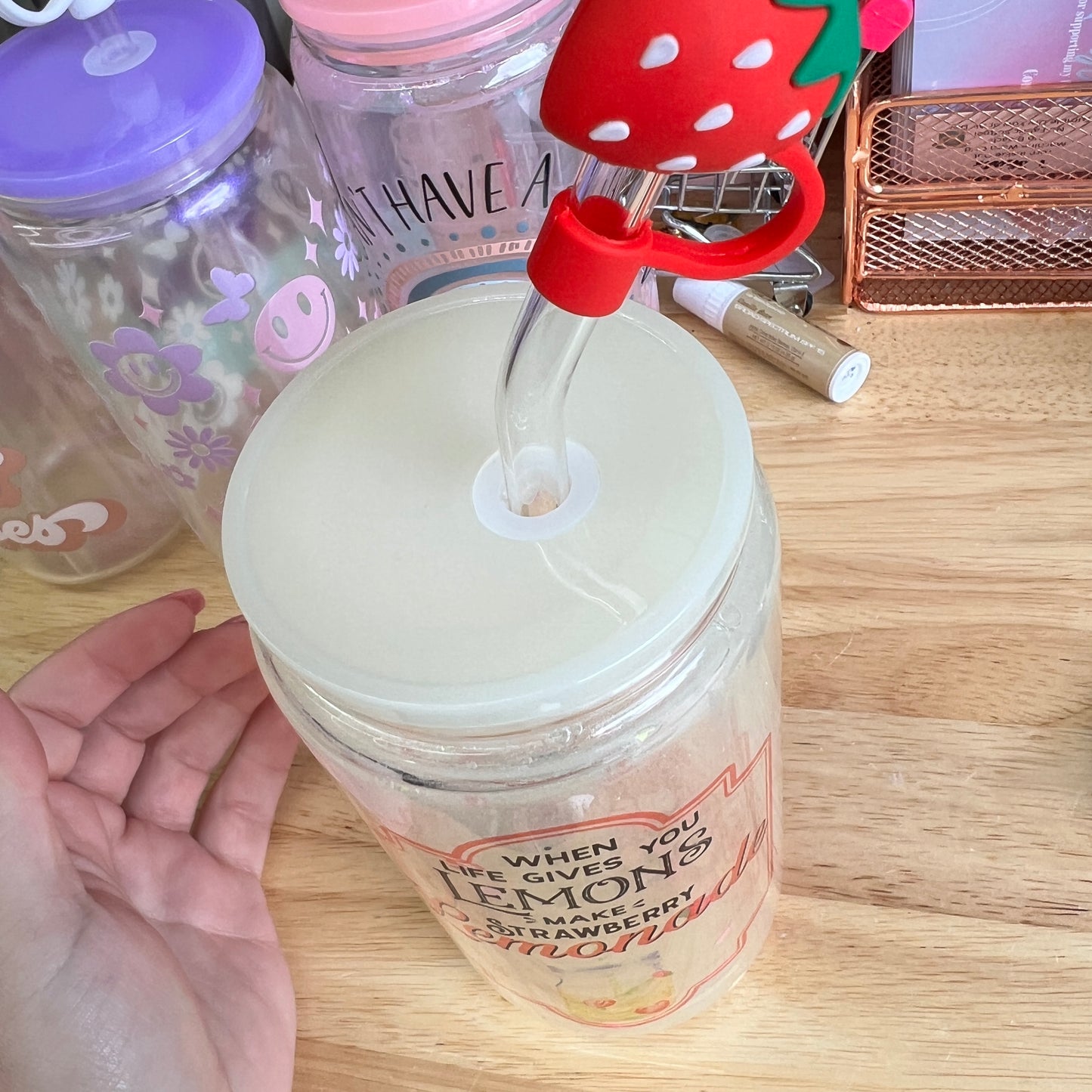 When Life Gives You Lemons, Strawberry Lemonade Glass Tumbler With Straw Topper