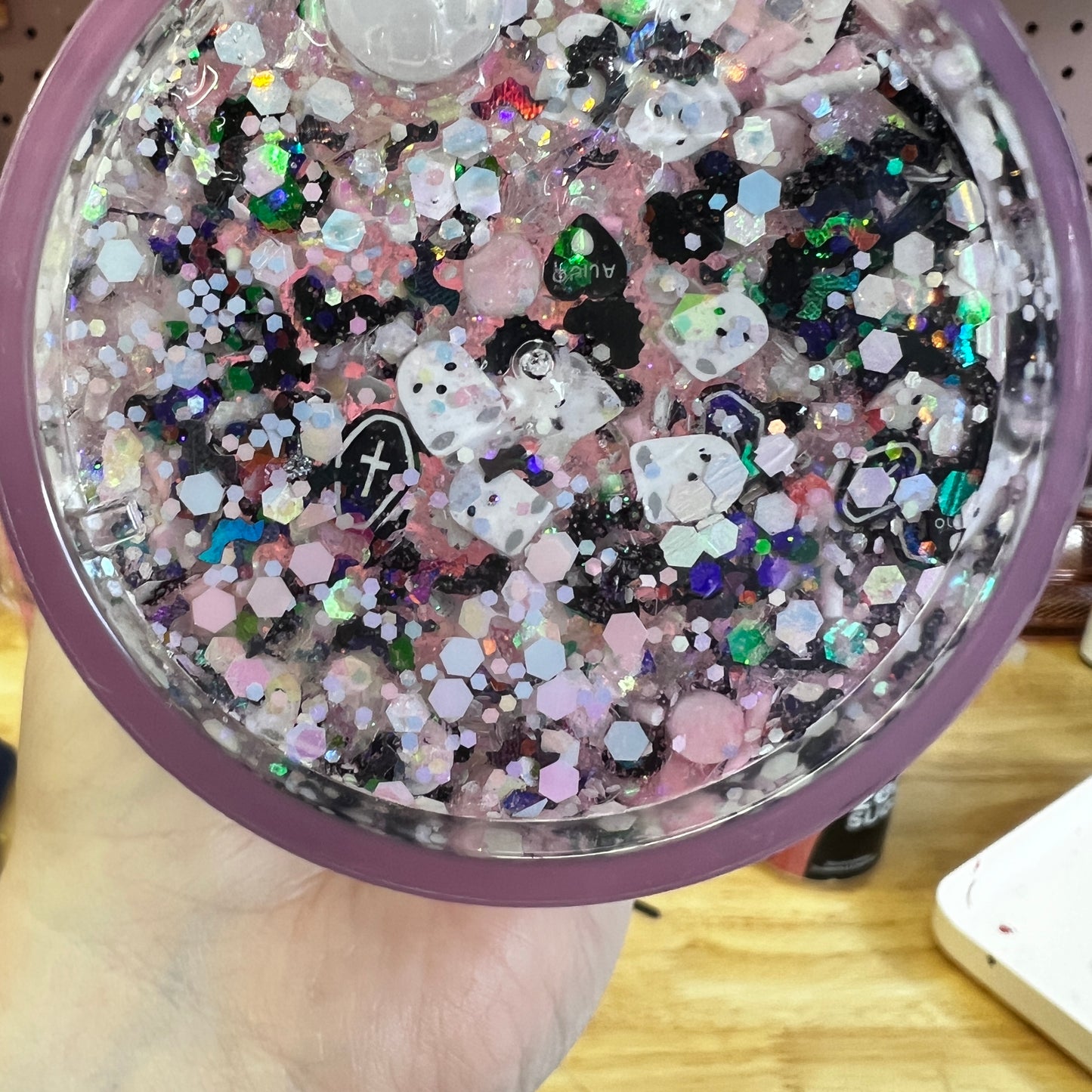 Stay Spooky 24oz Plastic Snowglobe Tumbler Halloween Pink