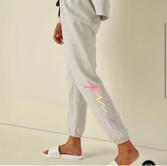 VS PINK Light Gray Sweatpants Joggers Gradient Logo XXL