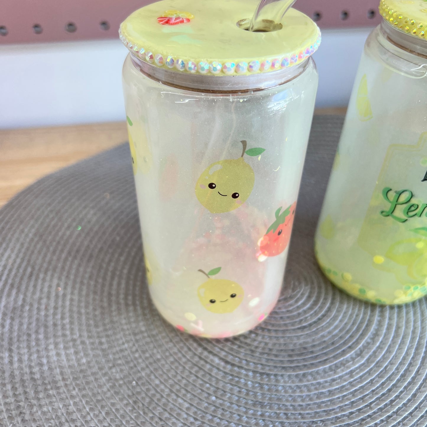 Lemonade Snowglobe Tumblers Rhinestone Lids
