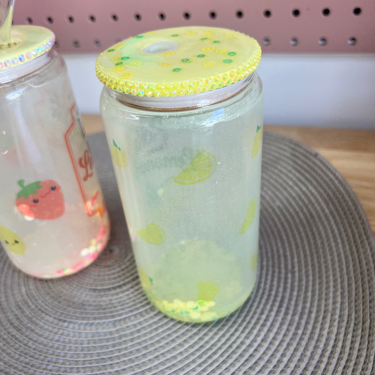 Lemonade Snowglobe Tumblers Rhinestone Lids