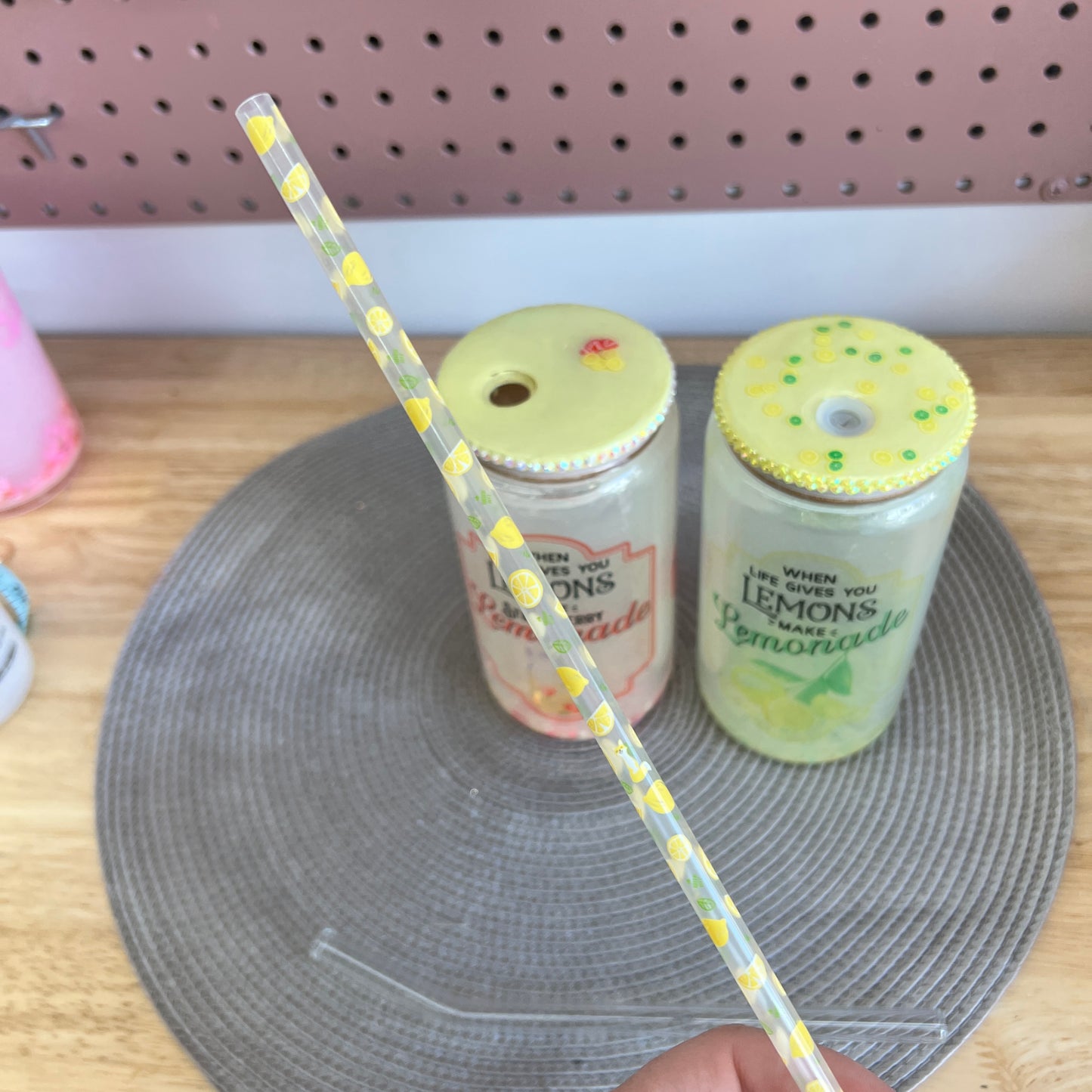 Lemonade Snowglobe Tumblers Rhinestone Lids