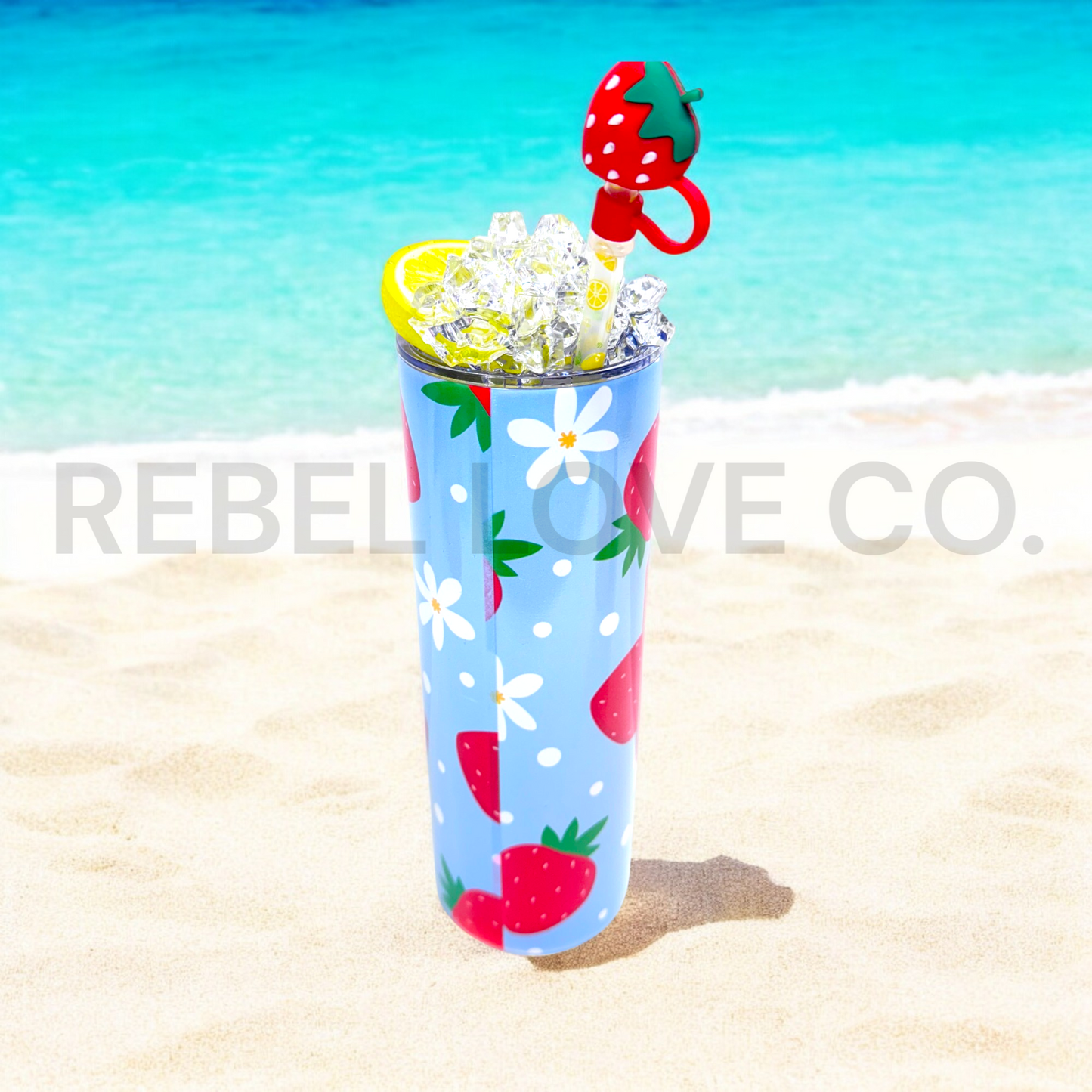 Strawberry Lemonade 20oz Drink Tumbler Fake Ice, Lemon