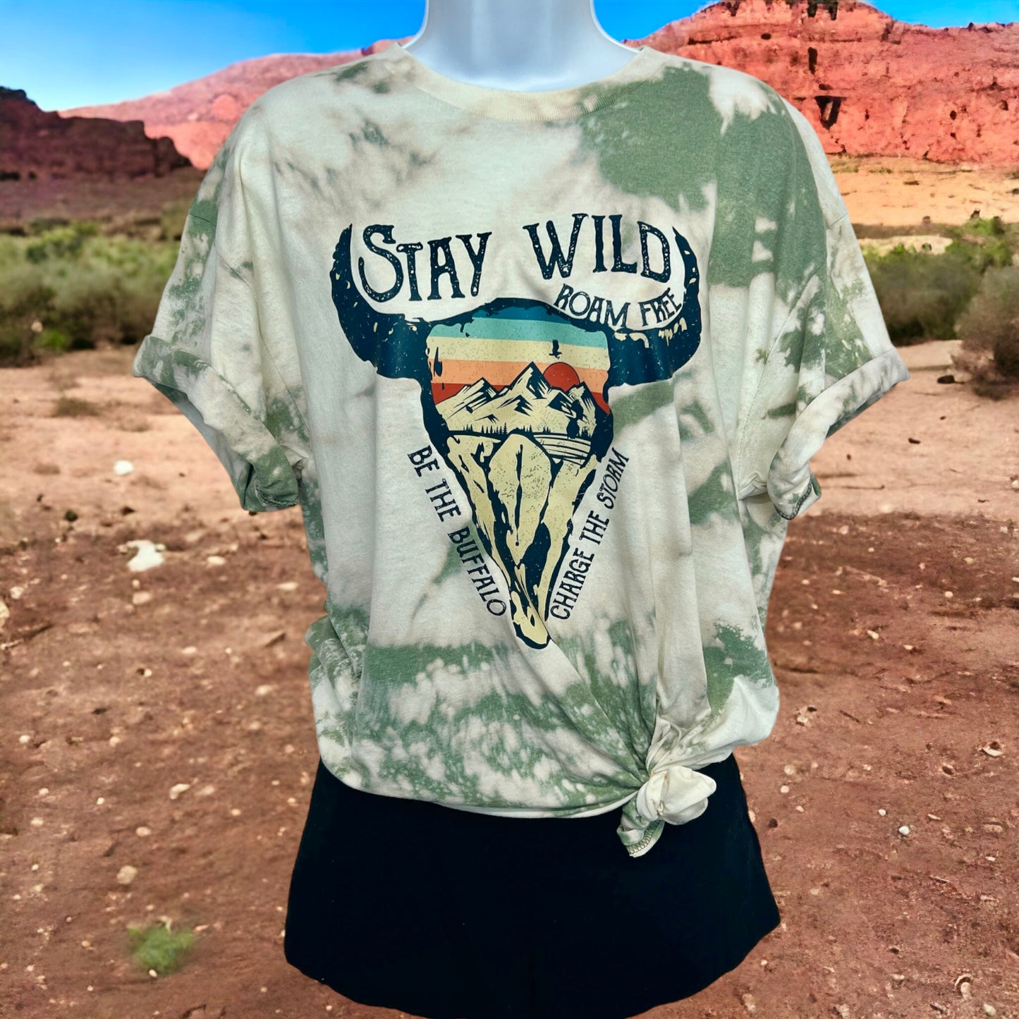 Stay Wild Roam Free Skull Tie Dye Tee