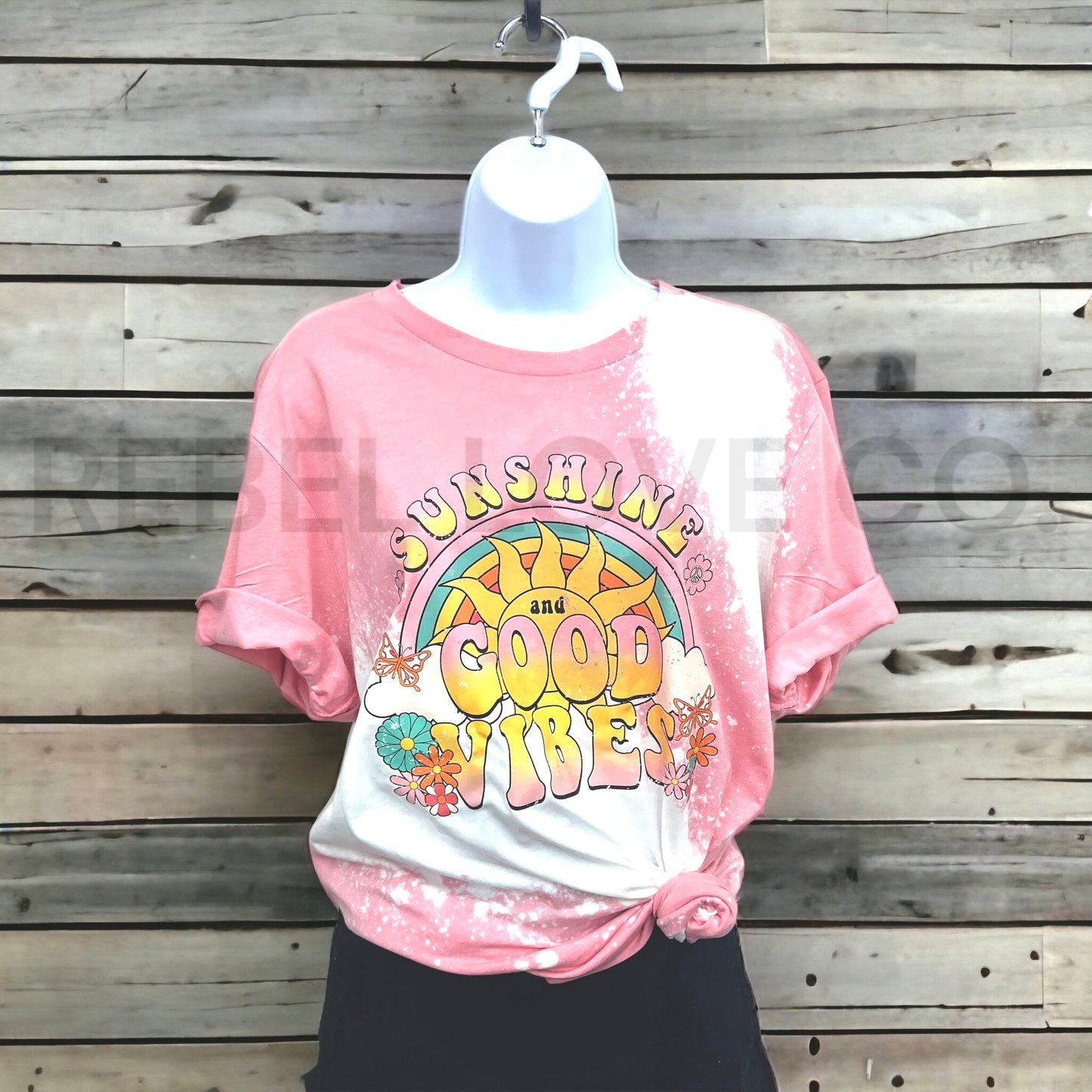 Sunshine and Good Vibes Bleach Tee, Tie Dye, Rainbow
