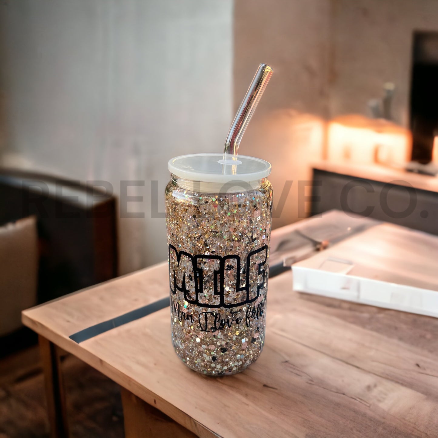 MILF Man I Love Fall Snowglobe Glass Tumbler 16oz Glitter