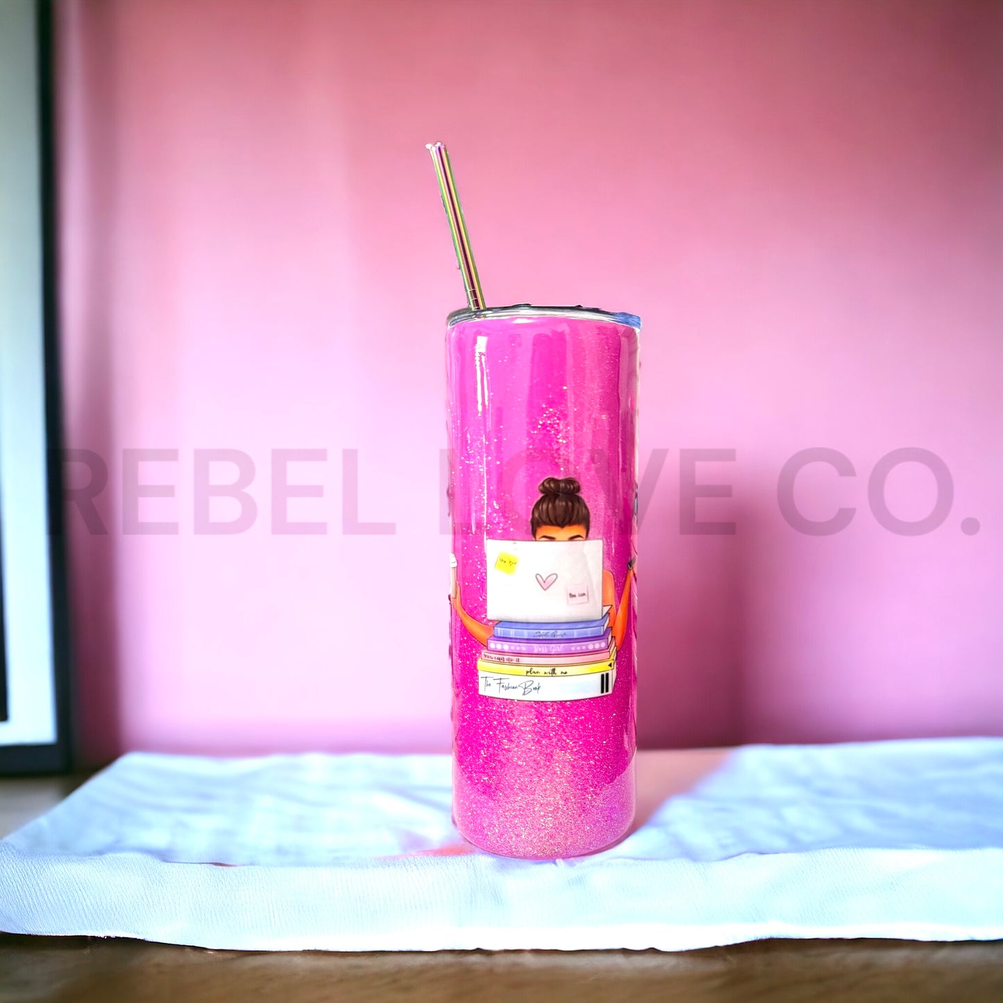 Girl Boss Glitter Tumbler 20oz Rainbow Straw