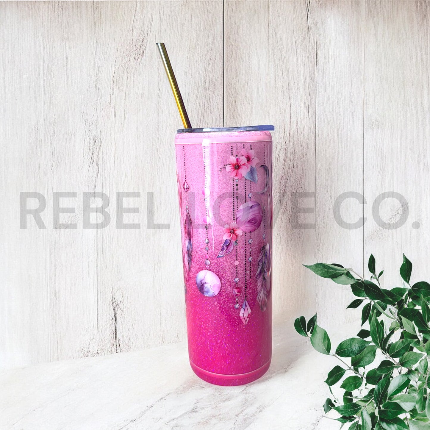 Pink Glitter "boho" Tumbler 20oz Stainless Steel