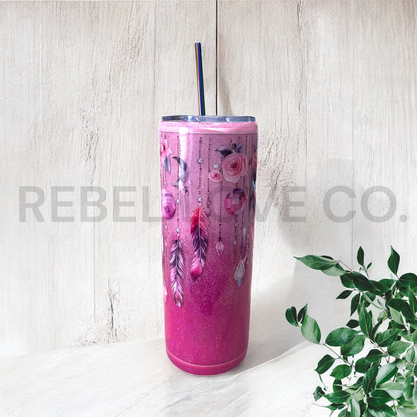 Pink Glitter "boho" Tumbler 20oz Stainless Steel