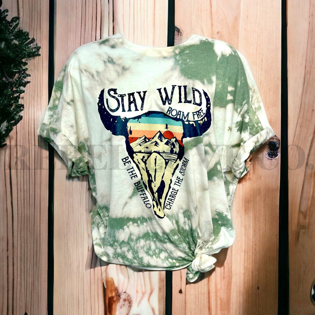 Stay Wild Roam Free Skull Tie Dye Tee