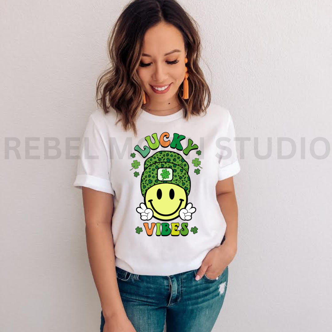 Lucky Vibes Smiley Sweatshirt or Tee