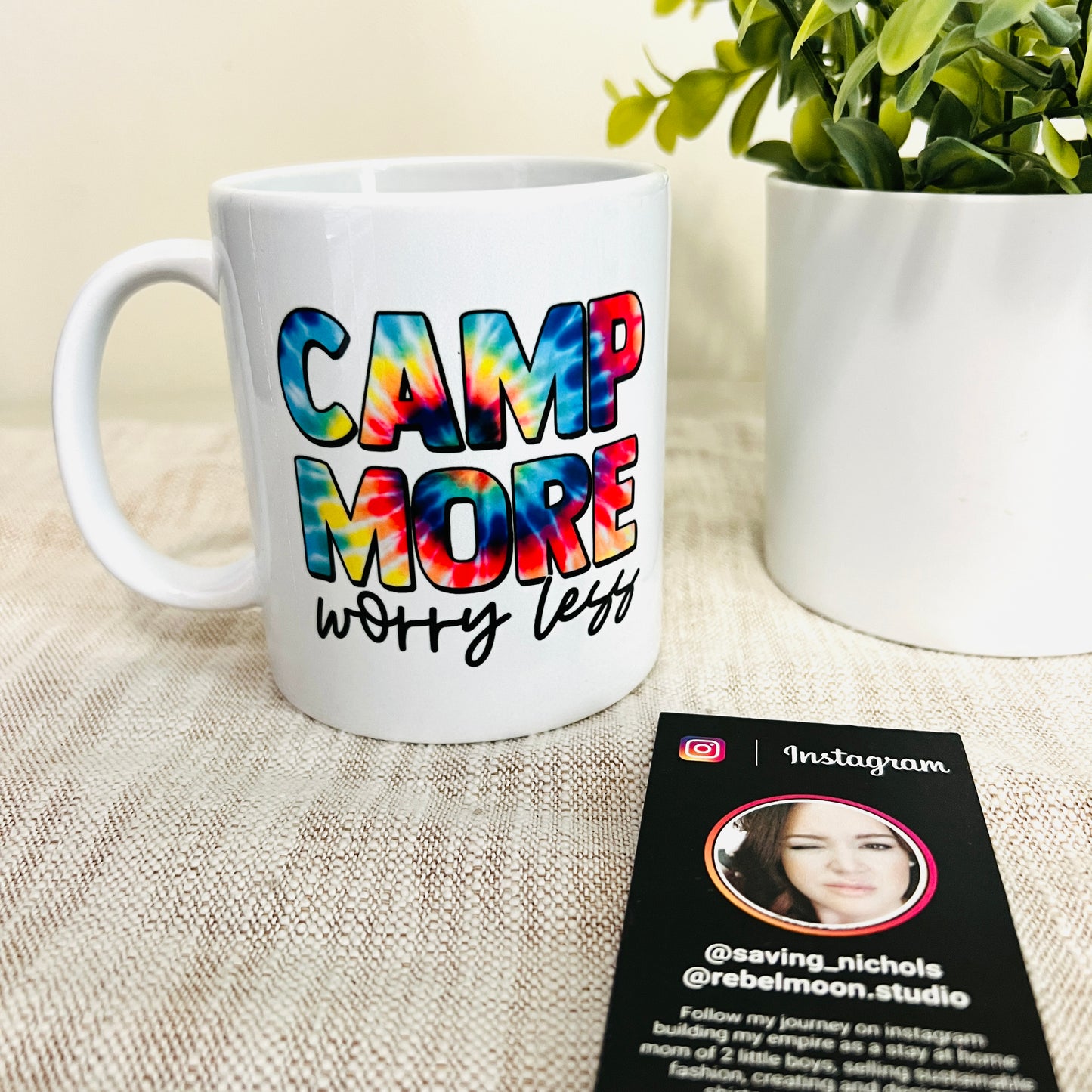 Camp More, Worry Less Tie Dye Coffee Mug