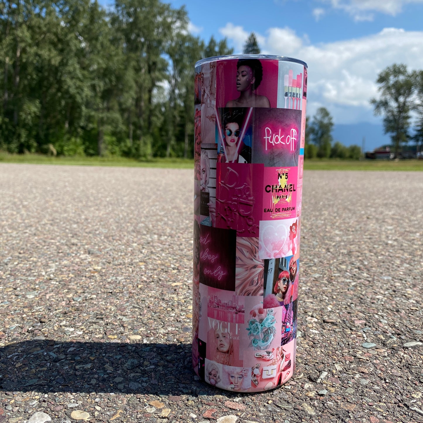 Pink Collage Tumbler with straw 20 oz