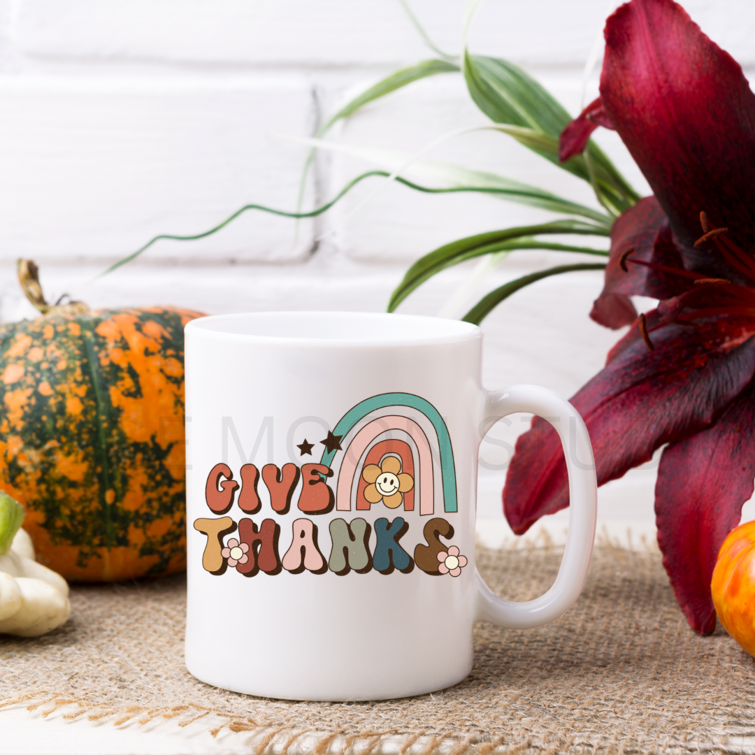 Give Thanks Retro Rainbow Mug