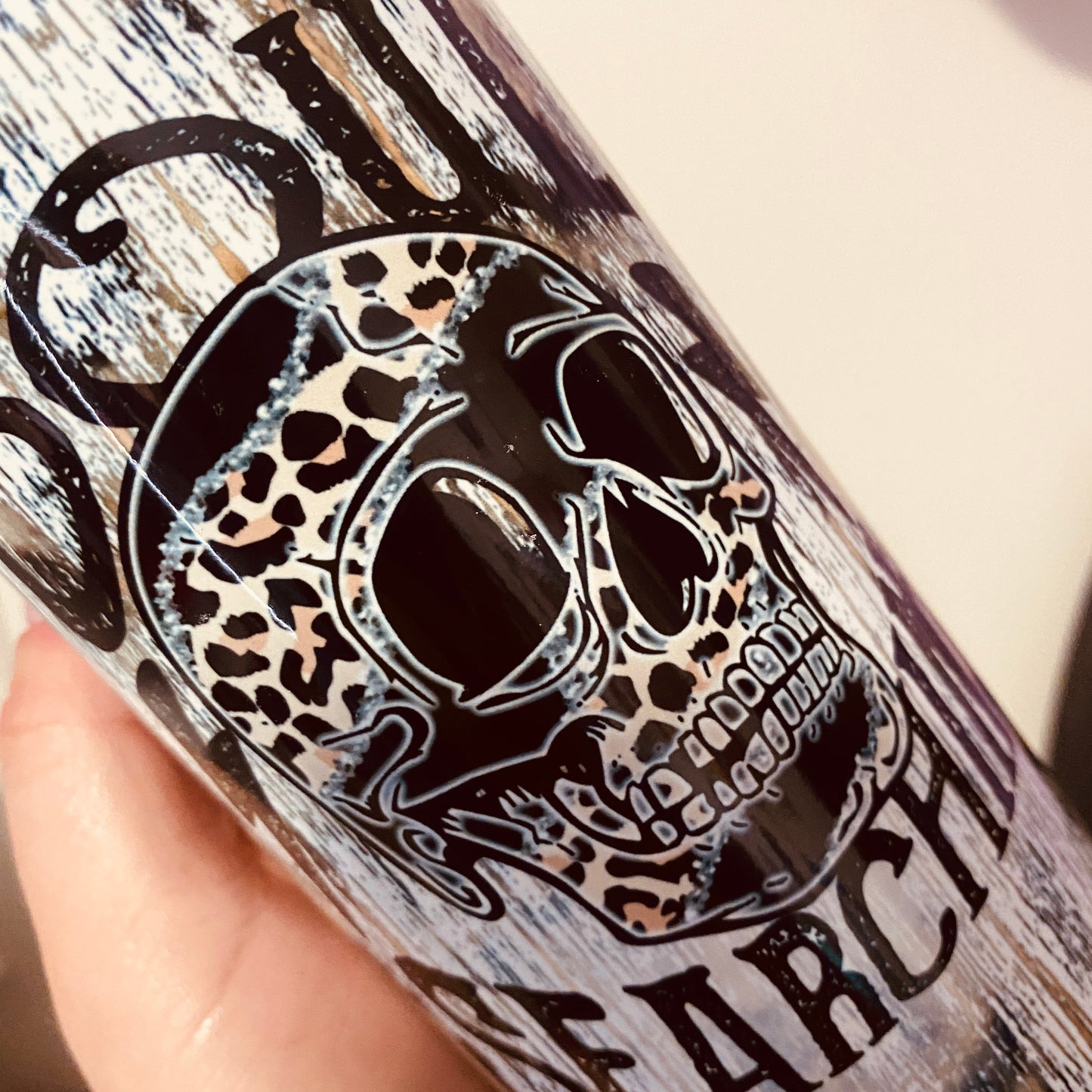 Soul Searchin’ Leopard Print Skull Distressed Wood Tumbler
