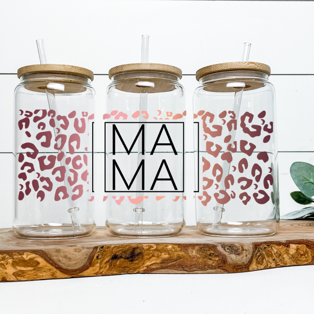 Pink Leopard Print Mama Glass Mug
