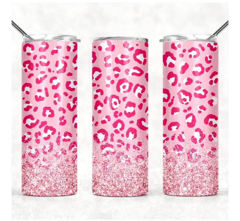Pink Leopard Glitter Tumbler 20oz