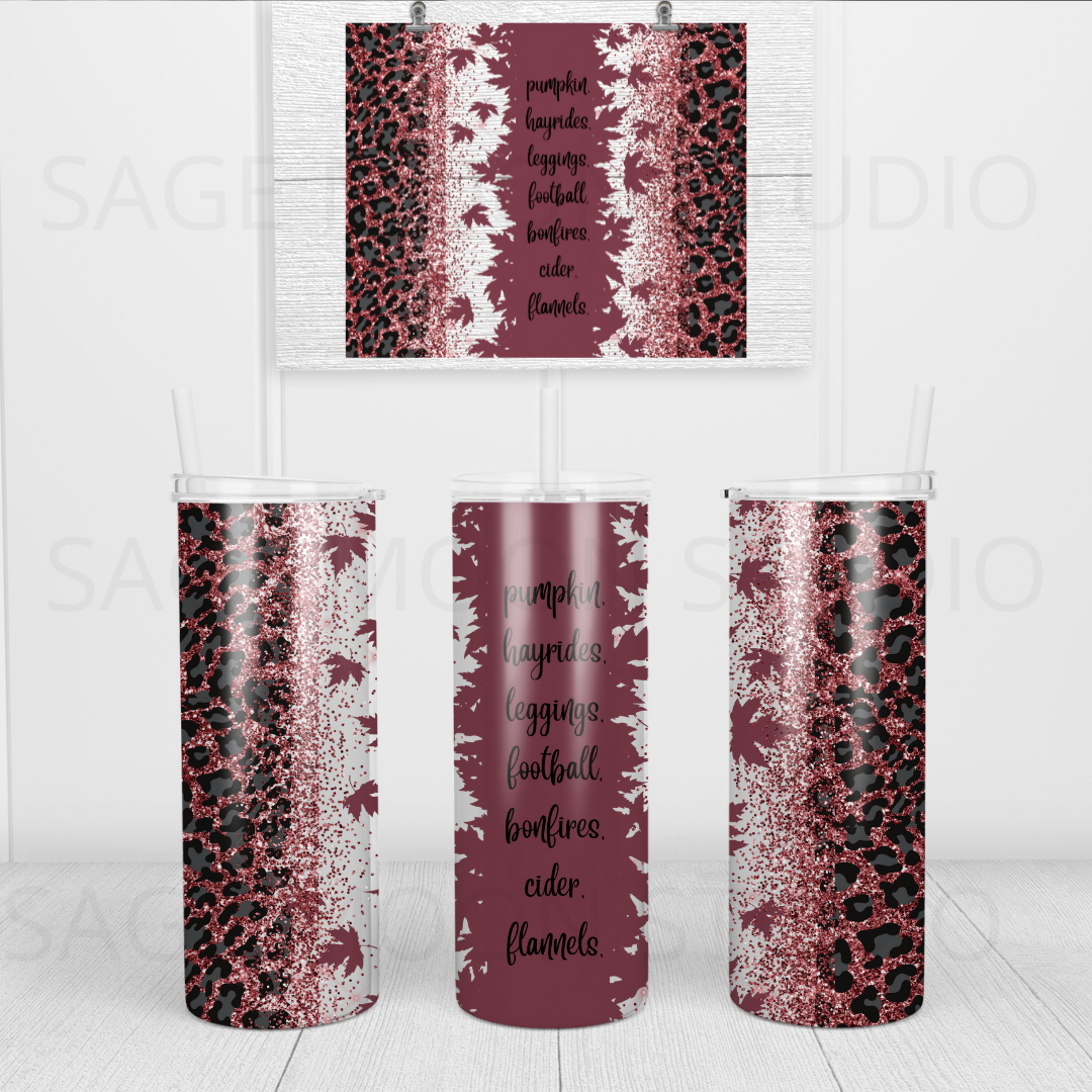 Fall Pumpkin Leggings Leopard Hayrides Football Cider Flannels Tumbler
