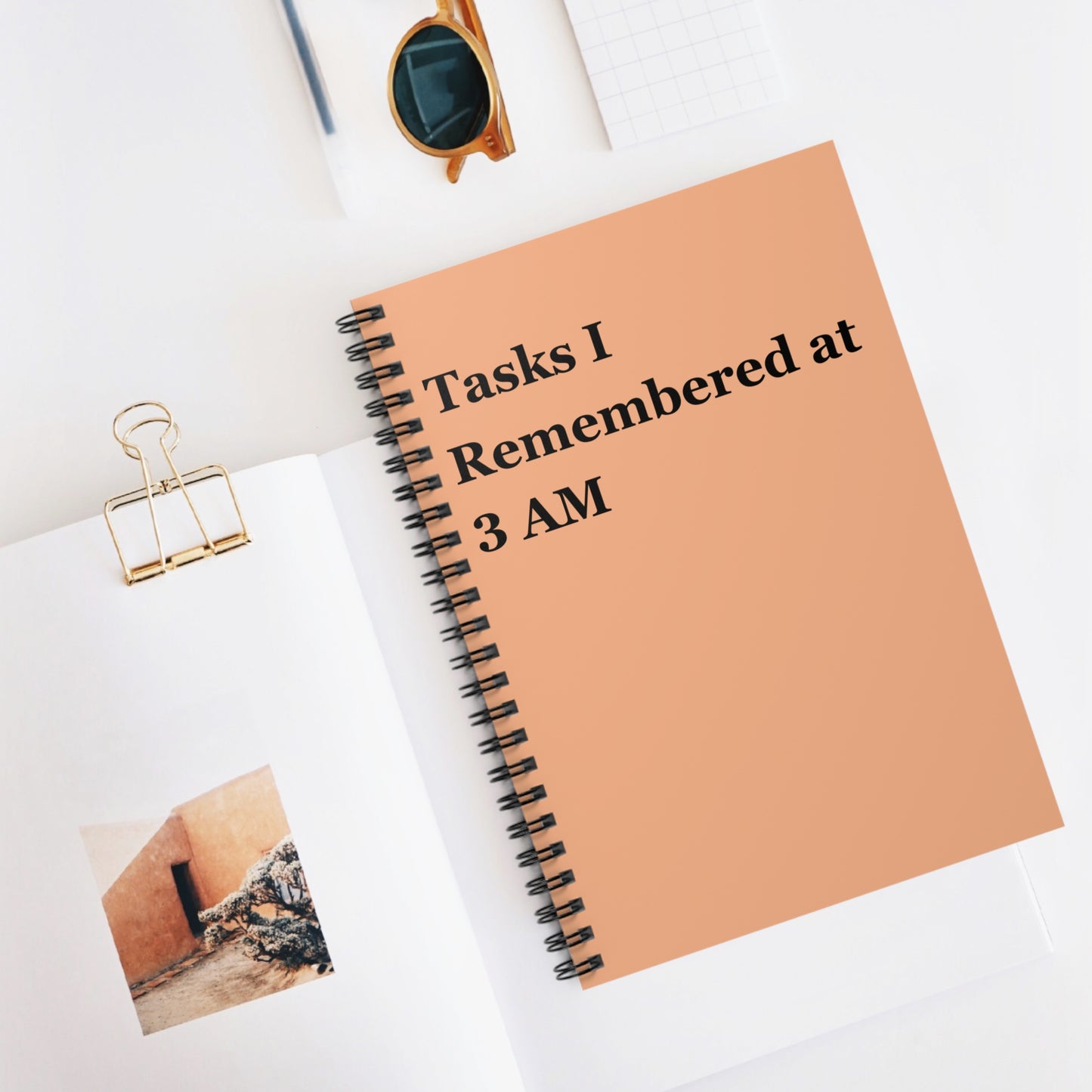 Spiral Notebook — "Tasks I Remembered at 3 AM" Peach Ruled Journal, Funny Friend Gift, Mom, Desk
