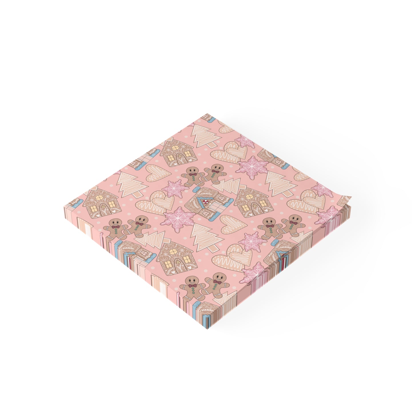 Gingerbread Holiday Post-it Note Pads — Pink Christmas Pattern Sticky Notes, Desk, Office Stationery