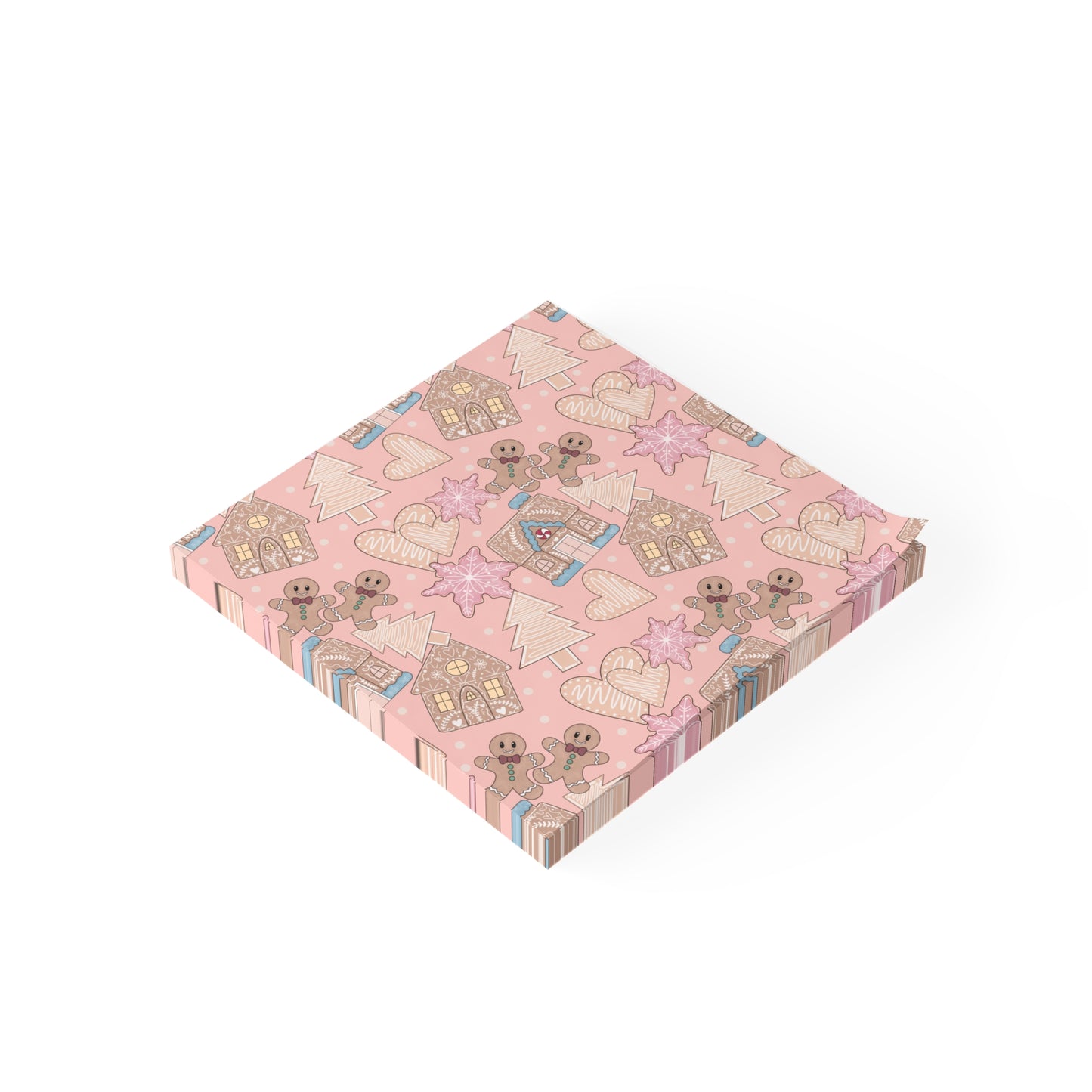 Gingerbread Holiday Post-it Note Pads — Pink Christmas Pattern Sticky Notes, Desk, Office Stationery