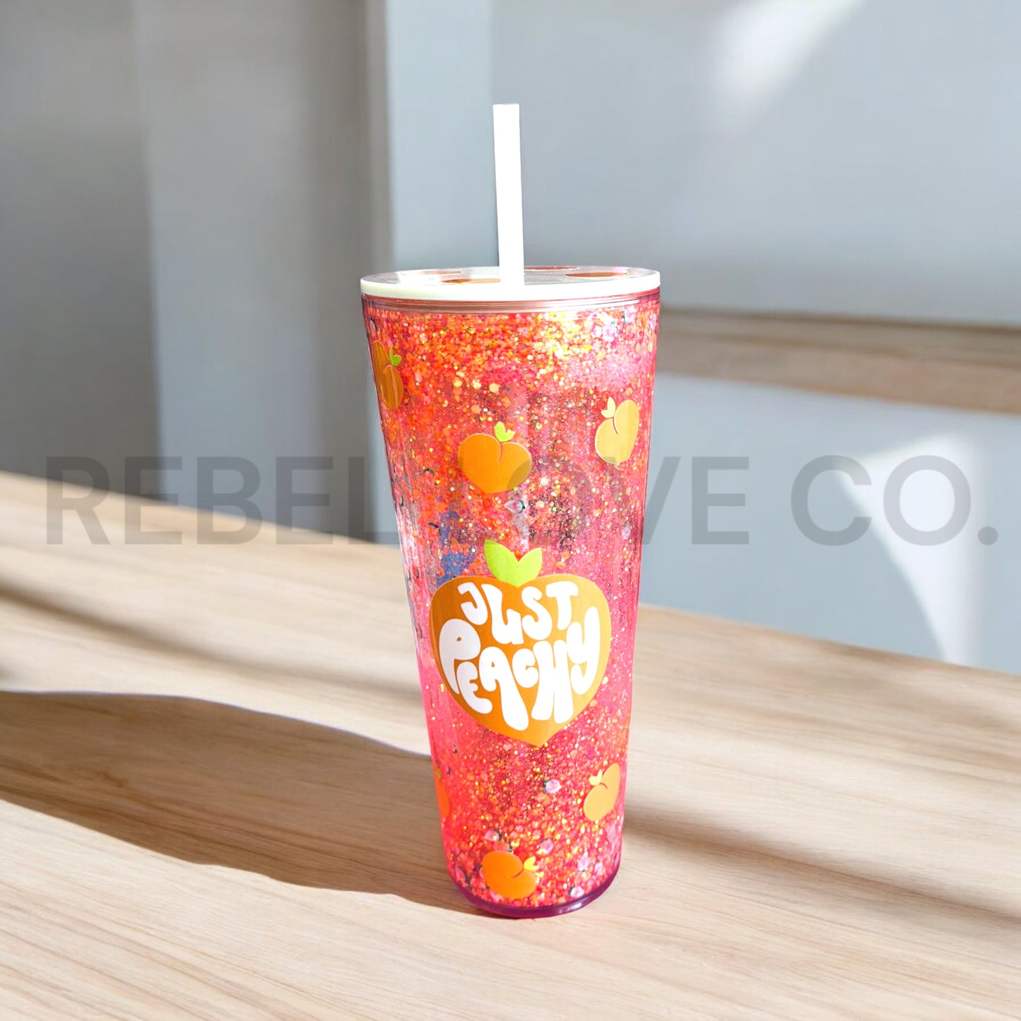 Just Peachy 24oz Snowglobe Tumbler, Glitter