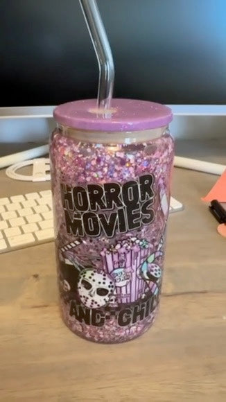 Horror Movies and Chill Snowglobe Glitter Tumbler 16oz