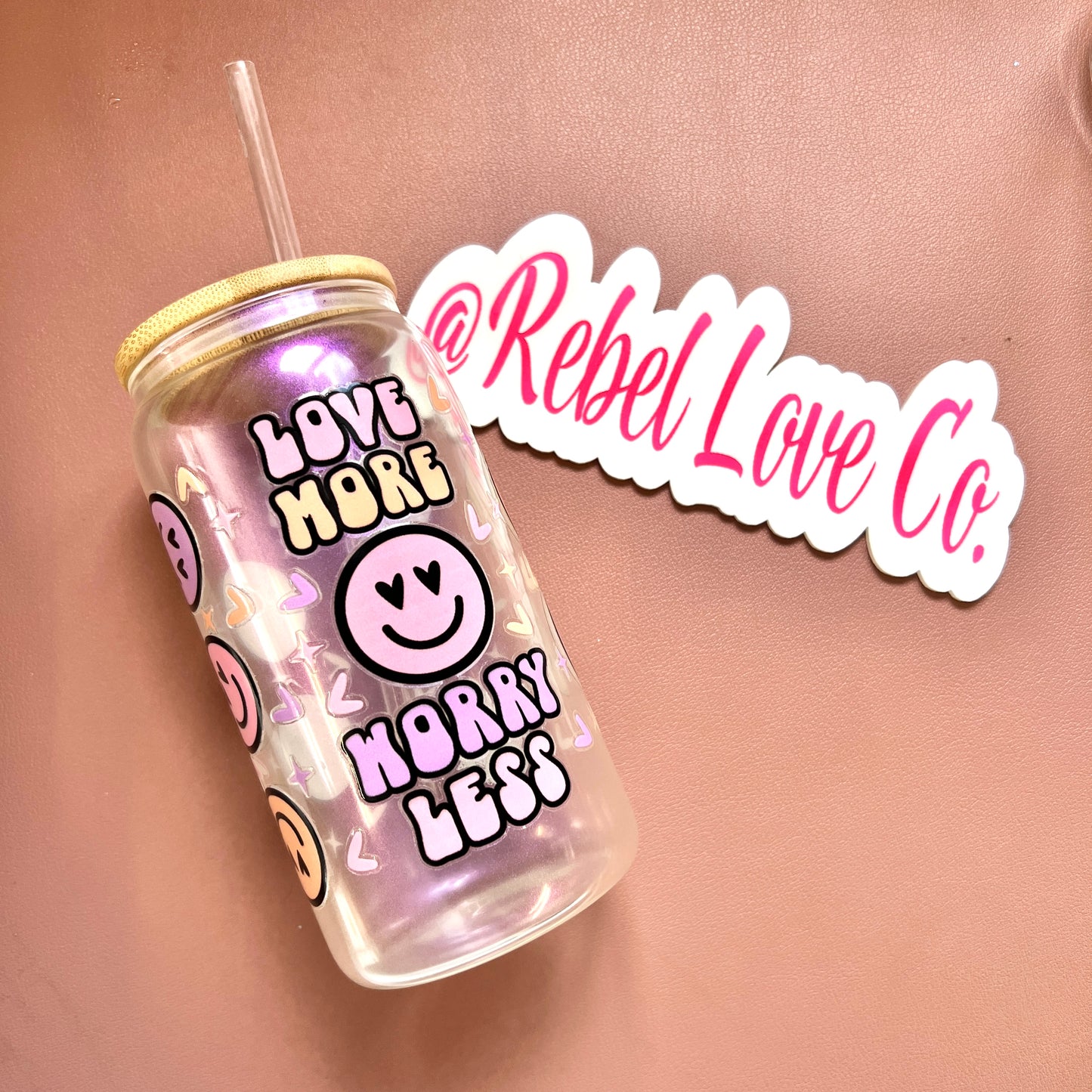 Love More, Worry Less Smile Beer Glass 16oz