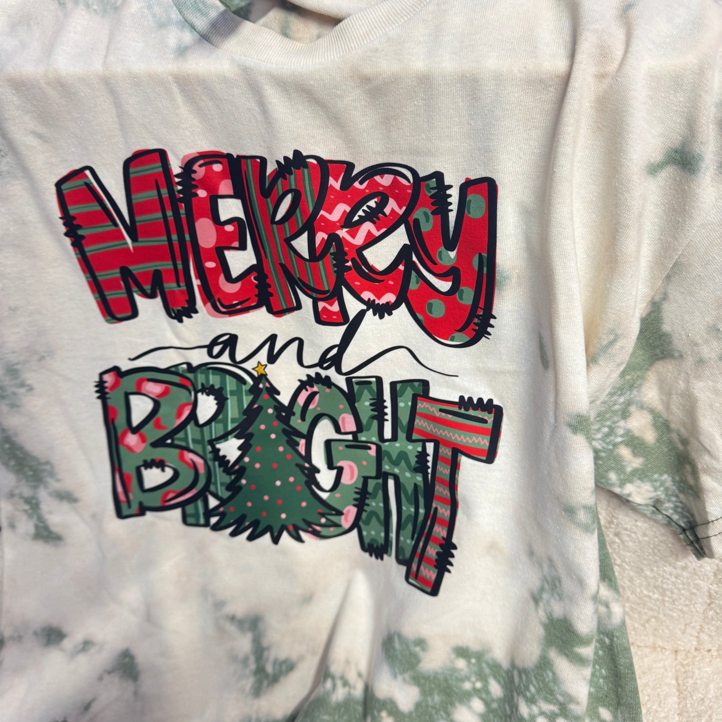 Merry & Bright Tie Dye T Shirt Size Medium