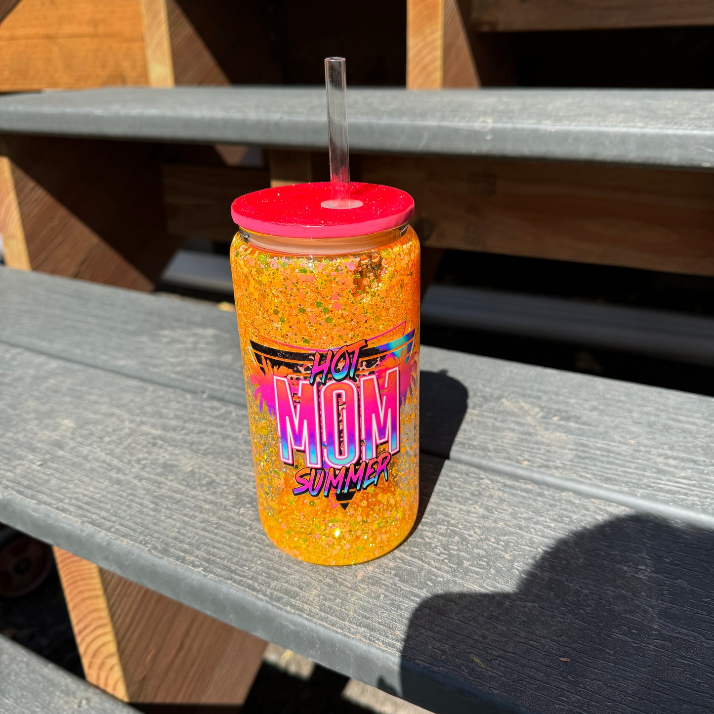 Hot Mom Summer Neon Glass Can Tumbler, 90s