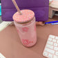 Pink Flower Drink Glass Snowglobe Tumbler 16oz