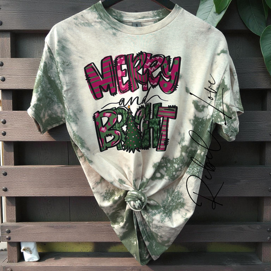 Merry & Bright Tie Dye T Shirt Size Medium