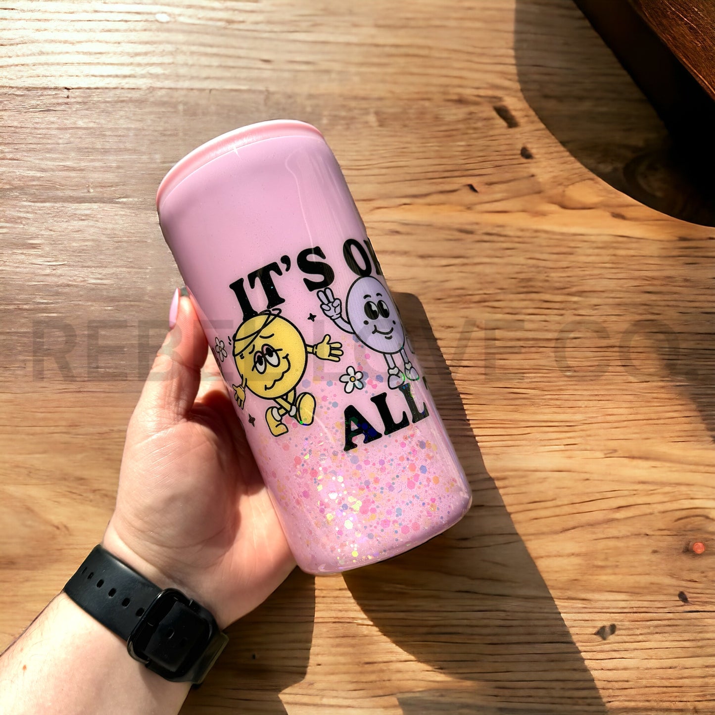It's Ok To Feel All The Feels Mental Health Pink Glitter Skinny 12oz Can Cooler