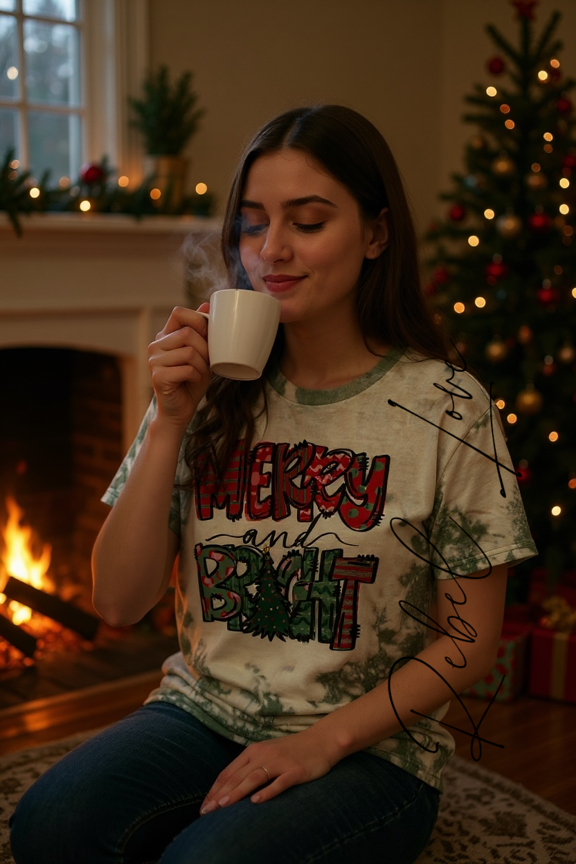 Merry & Bright Tie Dye T Shirt Size Medium