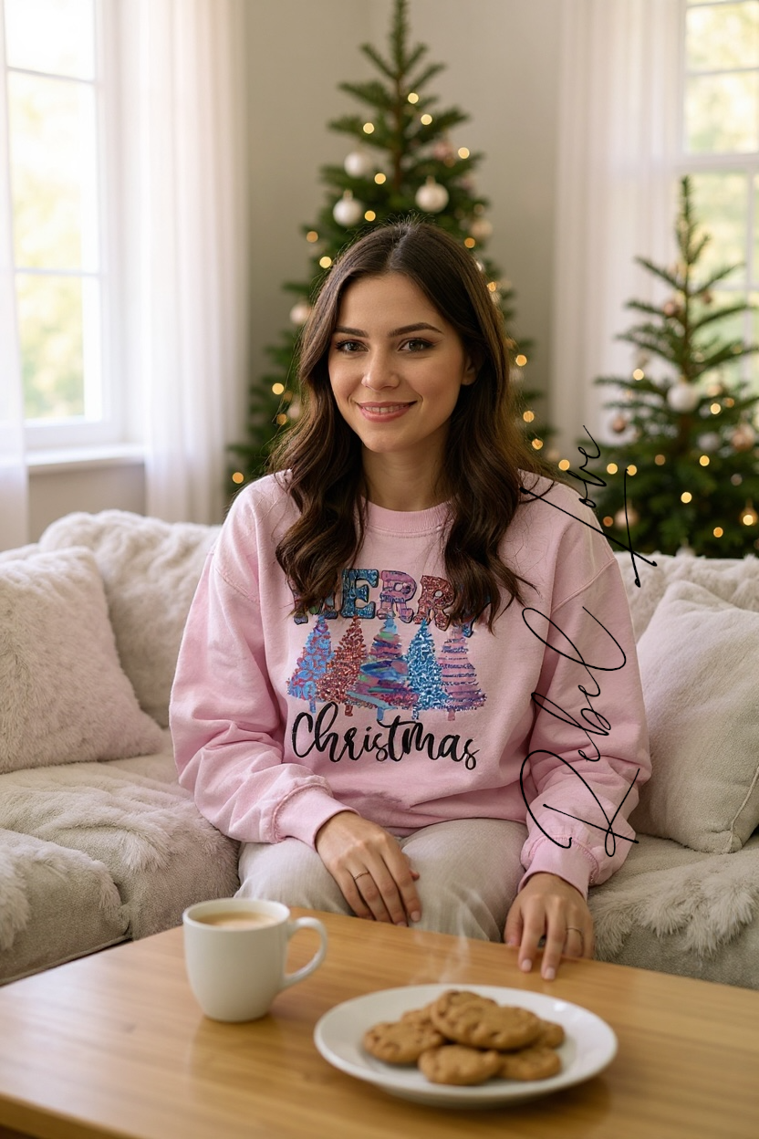 Merry Christmas Pink Sweatshirt Size XL