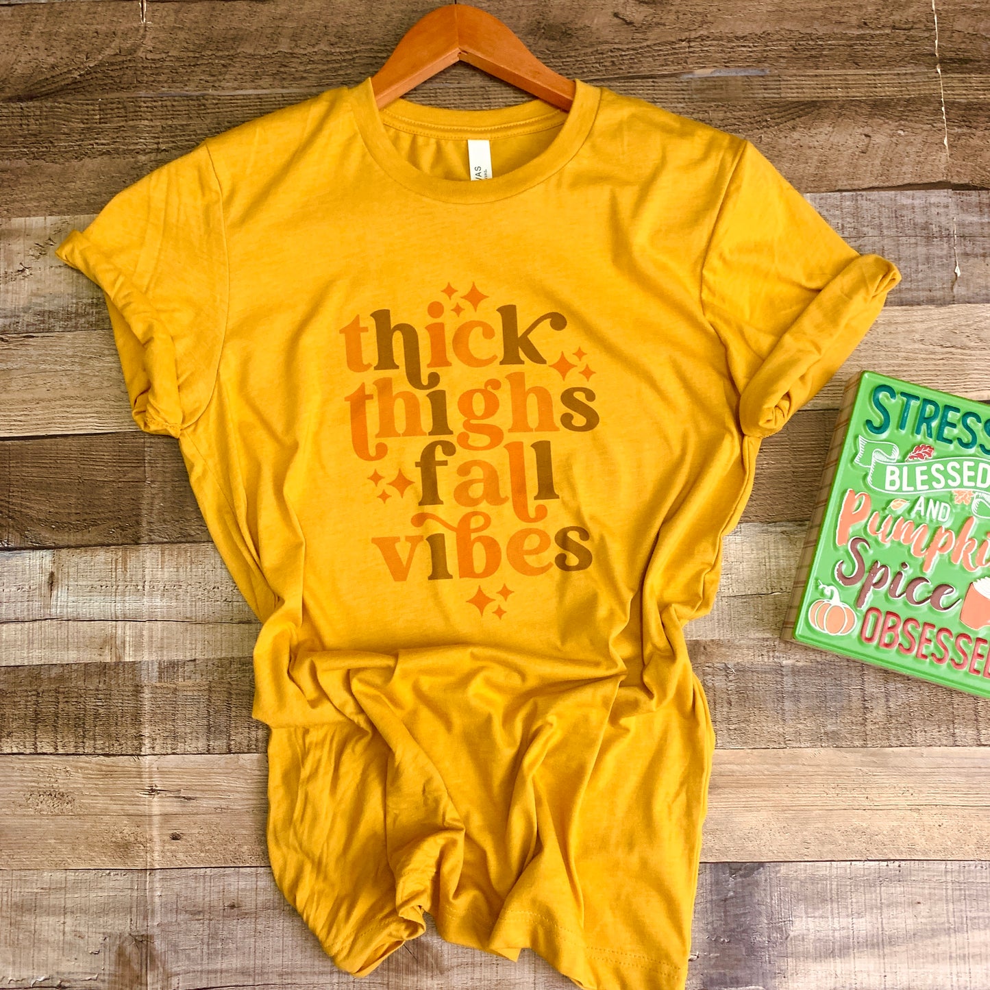 Thick Thighs Fall Vibes Mustard Short Sleeve Tee