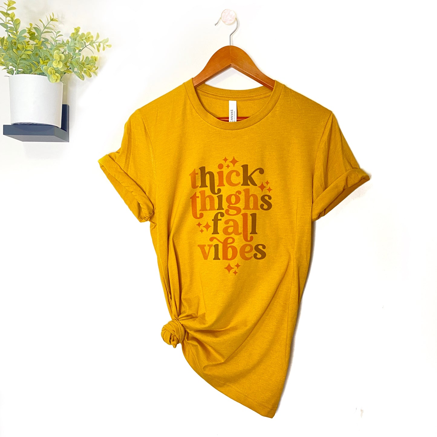 Thick Thighs Fall Vibes Mustard Short Sleeve Tee