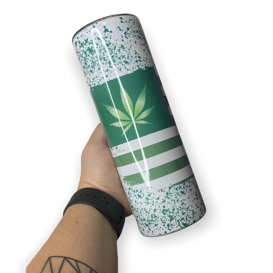 Weed Flag Drink Tumbler 20 oz, flower, green, distressed, stoner, stoned, high, marijuana