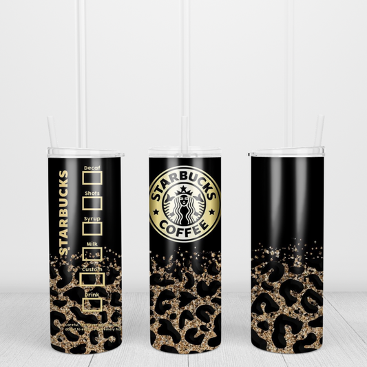 Leopard Print Glitter Drink Tumbler 20oz