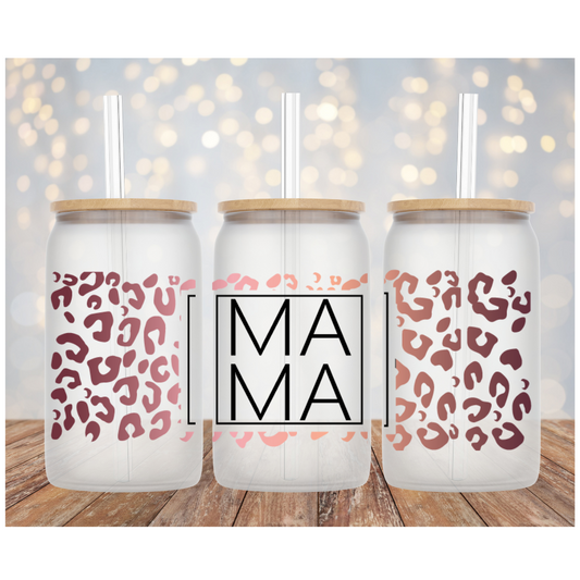 Pink Leopard Print Mama Glass Mug