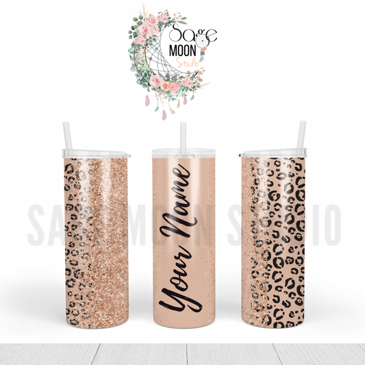 Leopard Print Glitter Personalized Tumbler