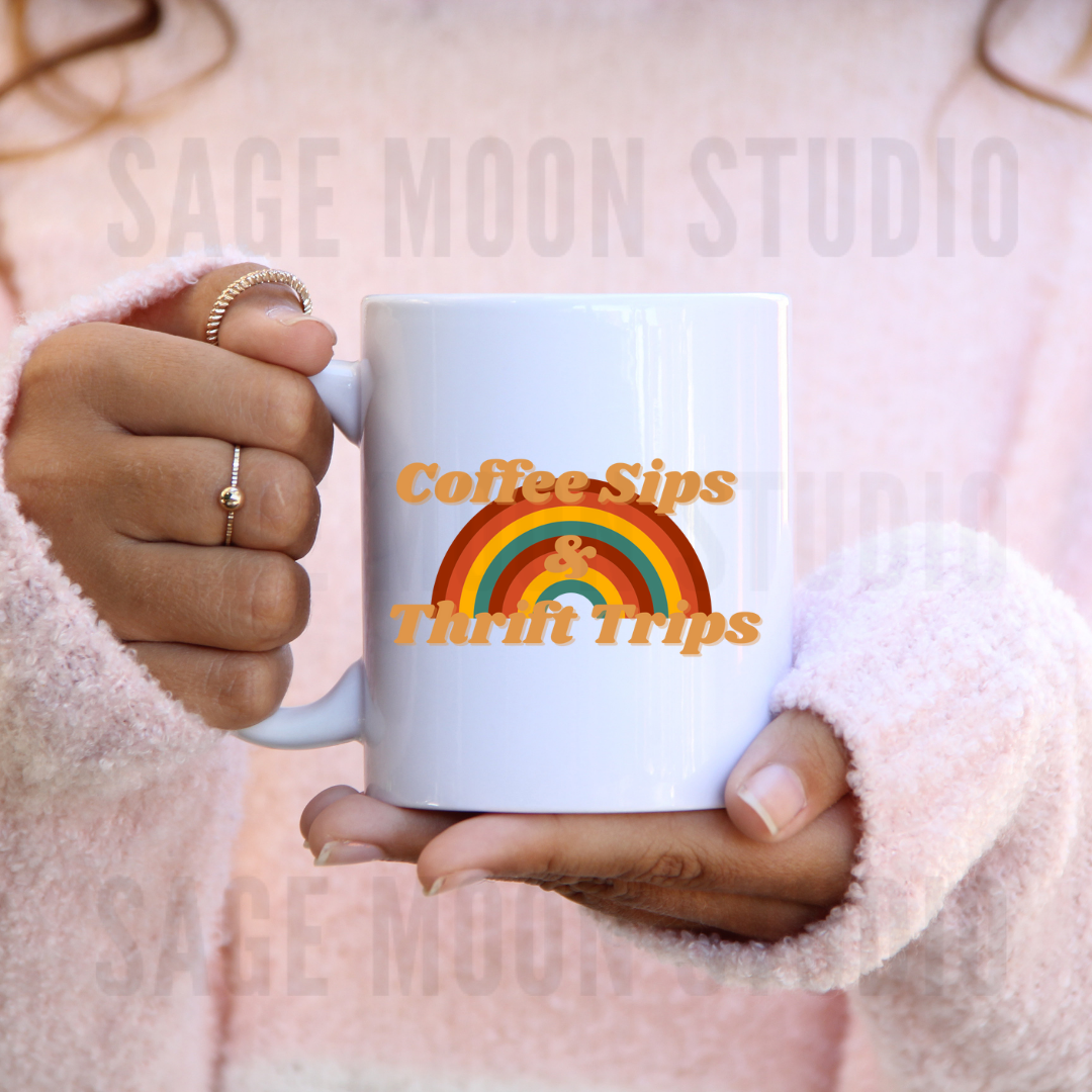 Coffee Sips and Thrift Trips 12oz Coffee Mug